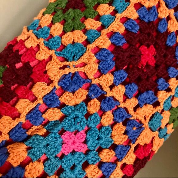 NEW FARM Rio Patchwork Tapestry Crochet Puffer Jacket Tropical Tie Belt Size XL - Picture 13 of 16